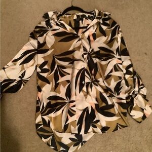 Stylish Women's Leaf Print Blouse - Black, White, Brown